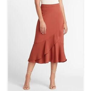 Express Women's Midi Skirt Size 2 Maroon Ruffle Bottom NWOT